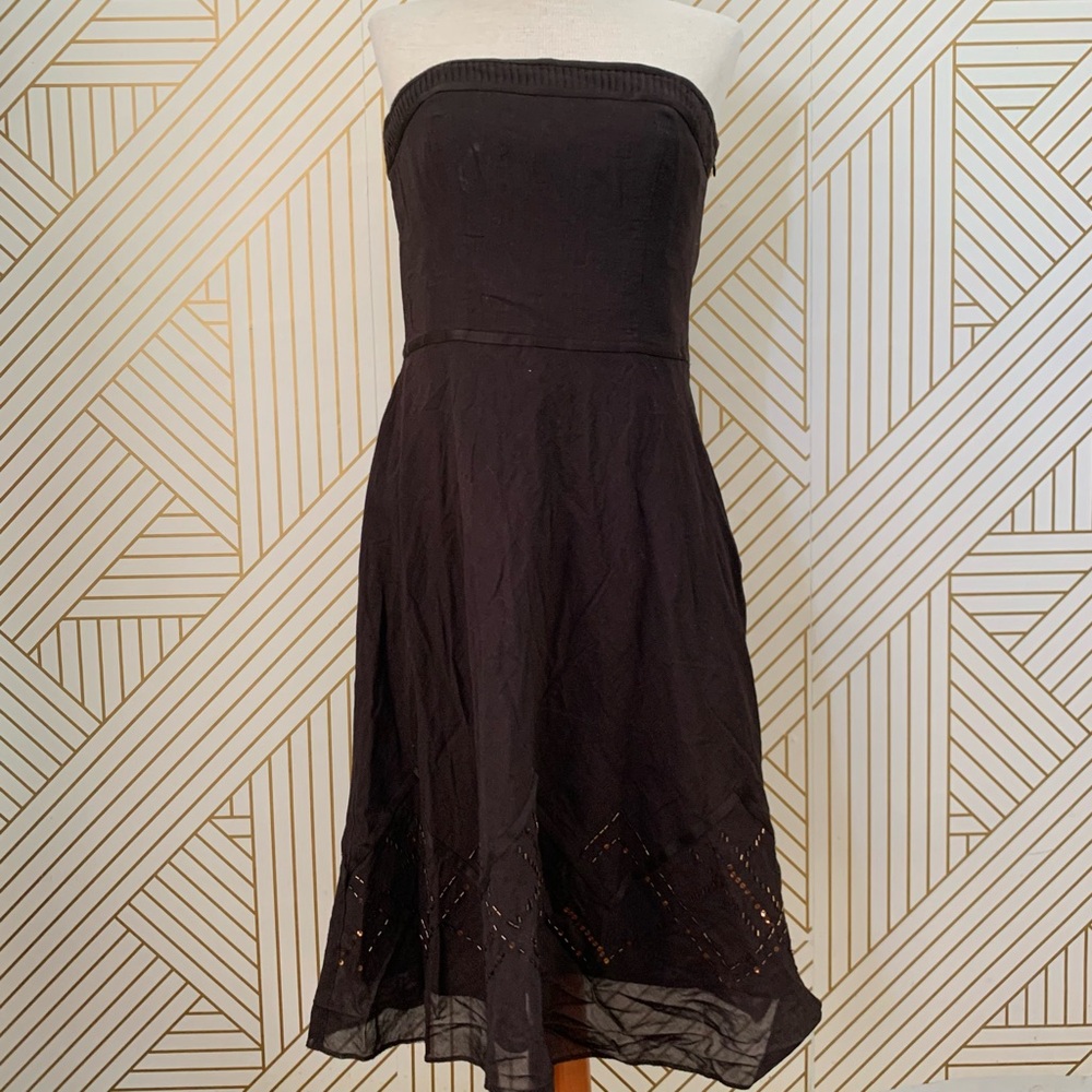 LOFT 100% cotton Y2K Strapless beaded sequin A line dress Flowy 90s 2000s 10